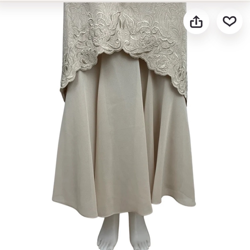 Danny & Nicole Gold-Beige Embroidered Maxi Dress with Jacket Two Pieces Suit - Picture 11 of 16